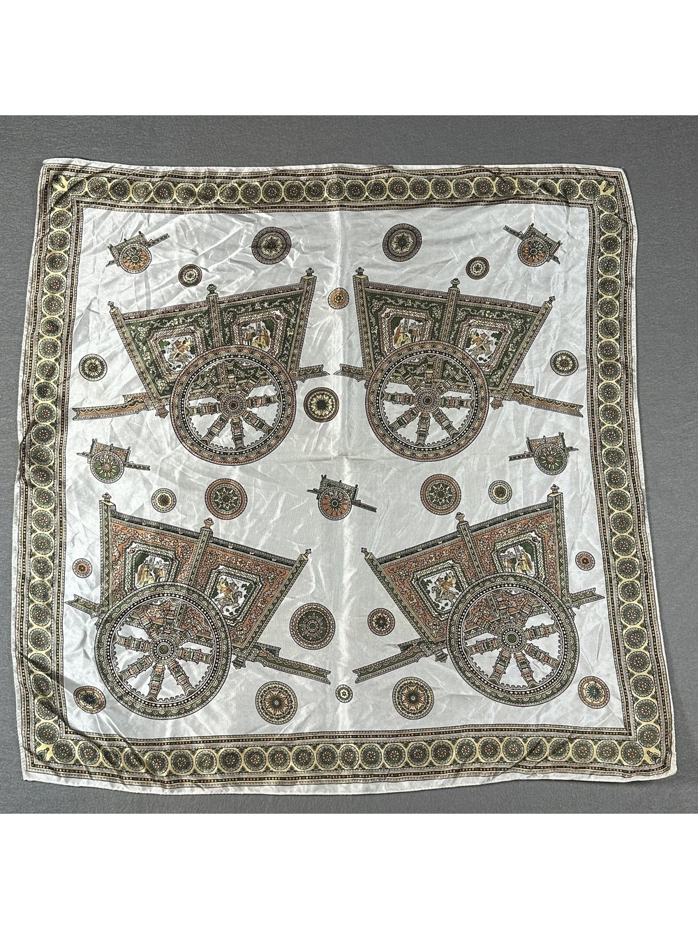 Vintage Scarf with Intricate Cart Design